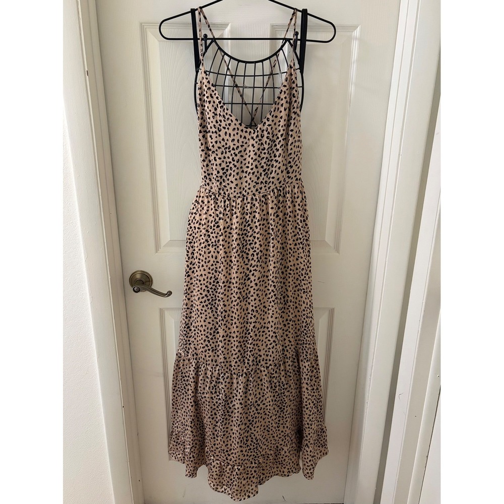 Cupshe Maxi Dress Womens Large Leopard Print Lace Up Back Tiered V Neck NWT